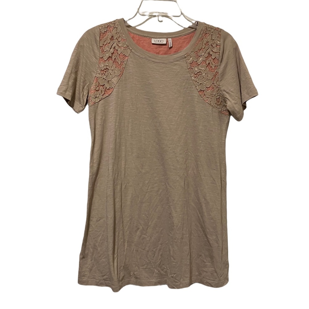 LOGO Lori Goldstein Tan Lace Tunic